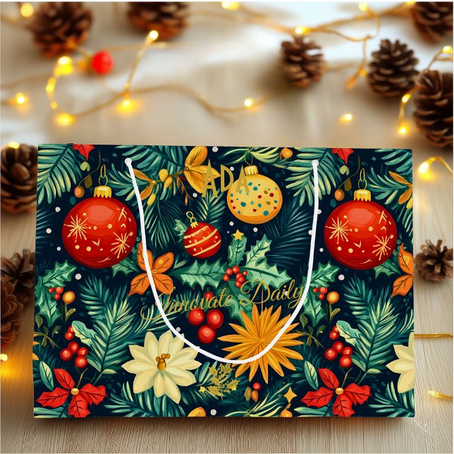 Vibrant Christmas Gift Bag with Baubles and Holly  (Creator Uploaded)