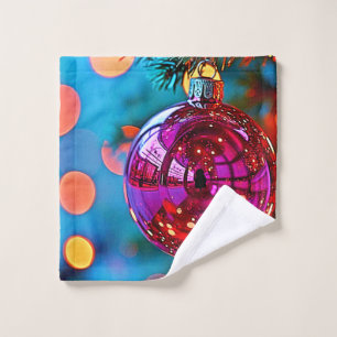 Vibrant Christmas Ornament Sparkle Design Bath Towel Set