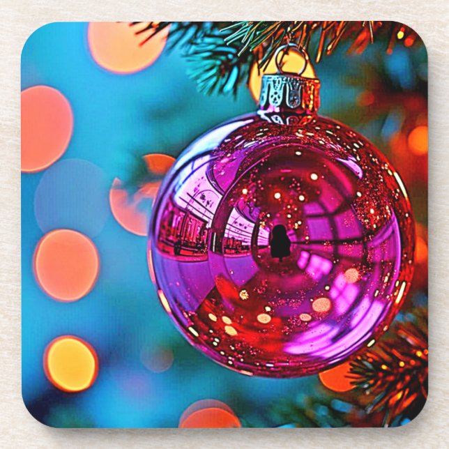 Vibrant Christmas Ornament Sparkle Design Coaster (Front)