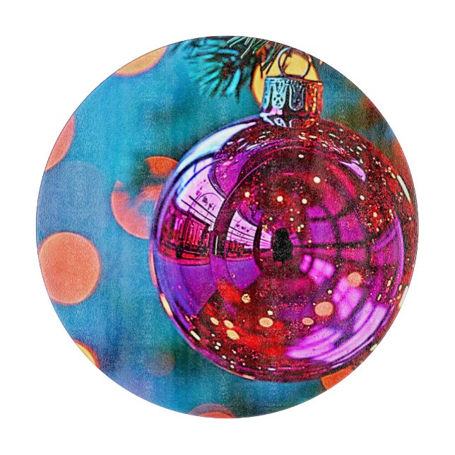 Vibrant Christmas Ornament Sparkle Design Cutting Board (Front)