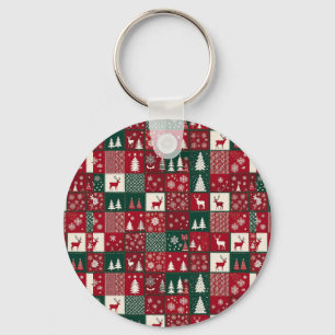 Vibrant Christmas Pattern Key Ring