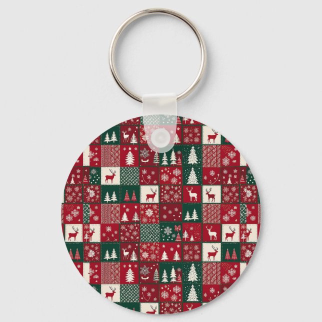 Vibrant Christmas Pattern Key Ring (Front)