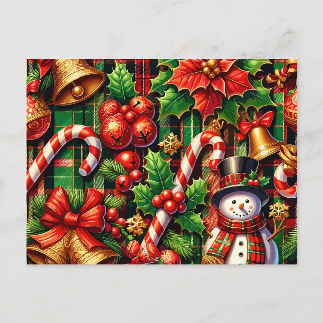 Vibrant Christmas Plaid Postcard (Front)