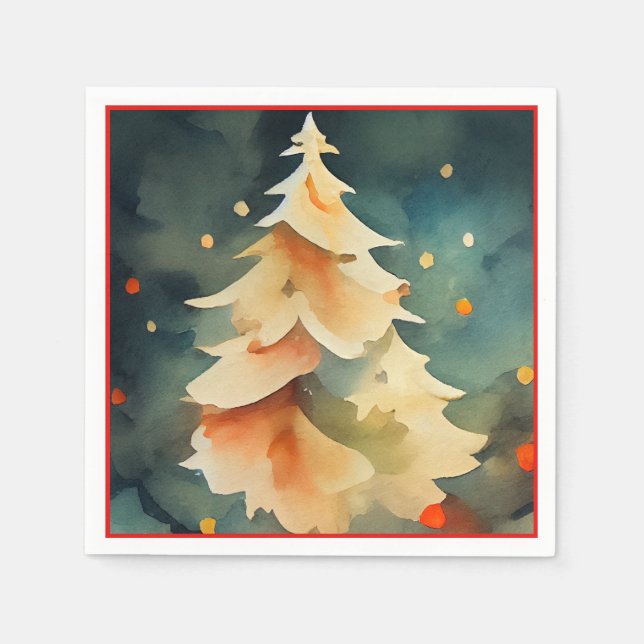 Vibrant Christmas Tree and Lights Christmas Party Napkin (Front)