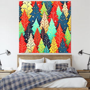 Vibrant Christmas Tree Pattern Art Canvas Print