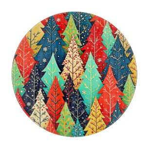 Vibrant Christmas Tree Pattern Art Cutting Board