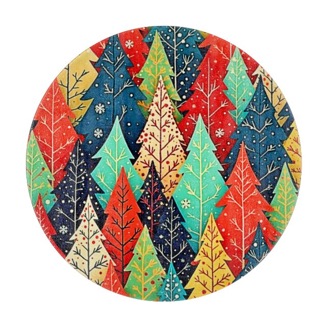 Vibrant Christmas Tree Pattern Art Cutting Board (Front)