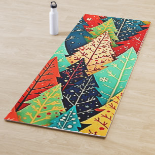Vibrant Christmas Tree Pattern Art Yoga Mat