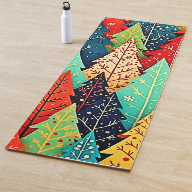 Vibrant Christmas Tree Pattern Art Yoga Mat (In Situ)