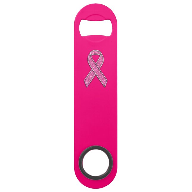Vibrant Chrome Glitter Style Pink Ribbon Awareness (Front)