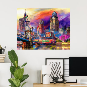 Vibrant Cincinnati Ohio Abstract Skyline Art  Poster