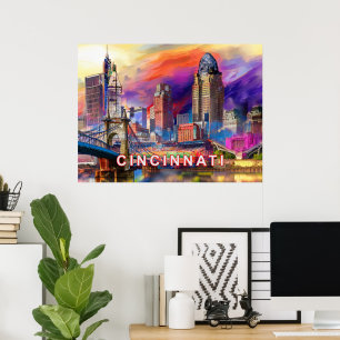 Vibrant Cincinnati Ohio Abstract Skyline Art Poster