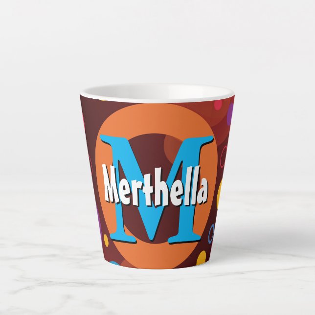 Vibrant Circles Rings Retro Monogram Personalised Latte Mug (Front)