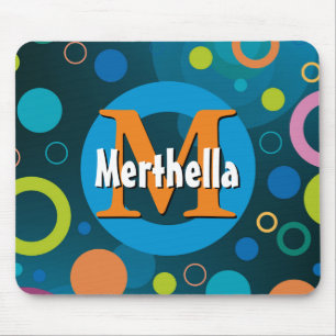 Vibrant Circles Rings Retro Personalised BLUE Mouse Mat