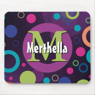 Vibrant Circles Rings Retro Personalized PURPLE Mouse Mat