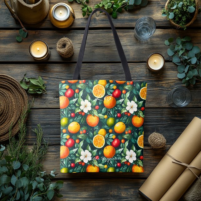 Vibrant Citrus and White Blossoms with Initials Tote Bag (Creator Uploaded)