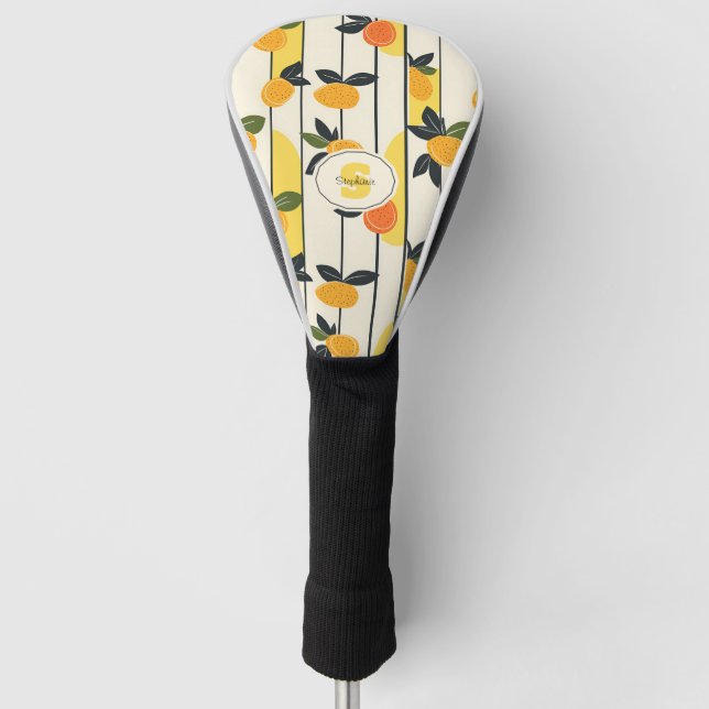 Vibrant Citrus Fruit Pattern with Green Leaves (2) Golf Head Cover (Front)