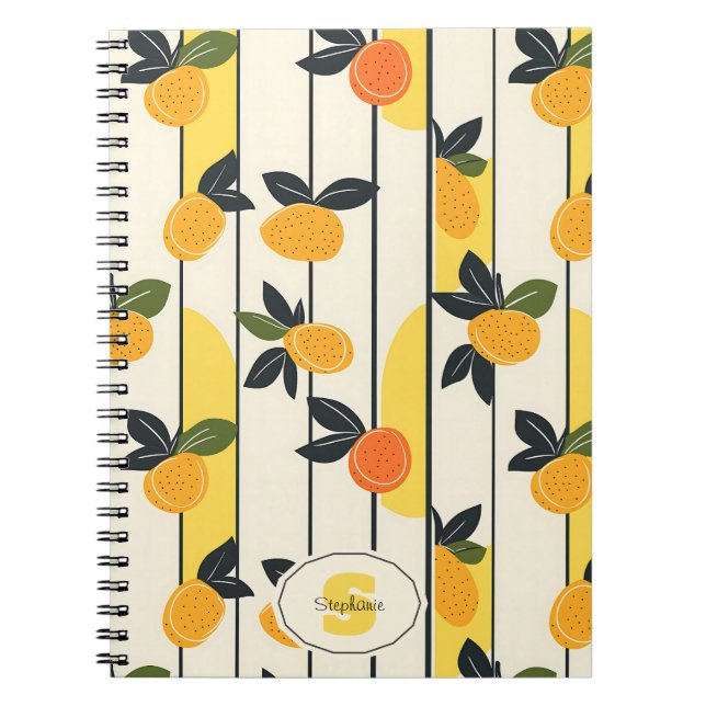 Vibrant Citrus Fruit Pattern with Green Leaves (2) Notebook (Front)