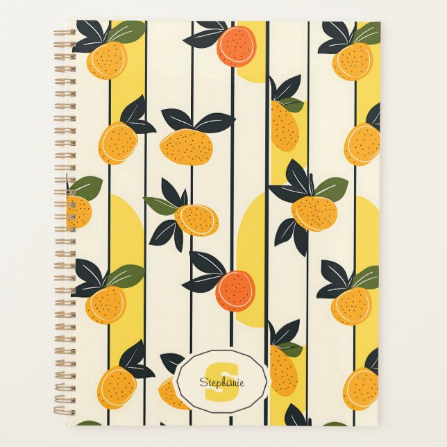 Vibrant Citrus Fruit Pattern with Green Leaves (2) Planner (Front)