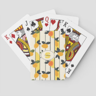 Vibrant Citrus Fruit Pattern with Green Leaves (2) Playing Cards