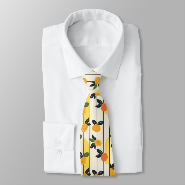 Vibrant Citrus Fruit Pattern with Green Leaves (2) Tie (Tied)