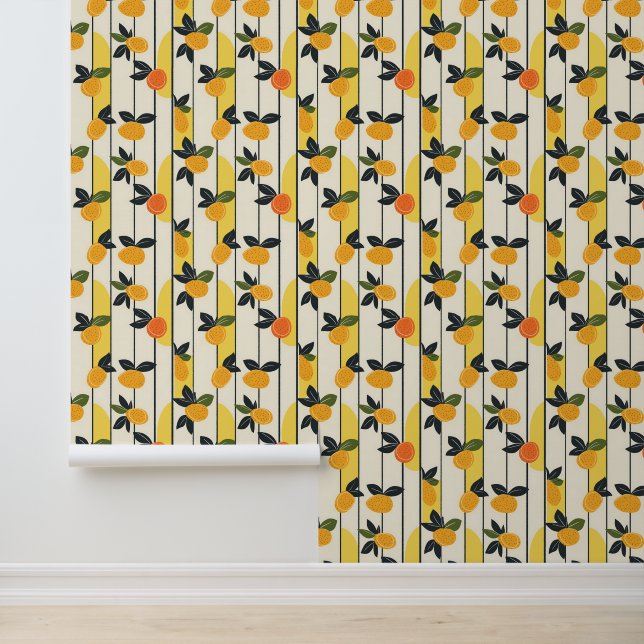 Vibrant Citrus Fruit Pattern with Green Leaves (2) Wallpaper (Application)