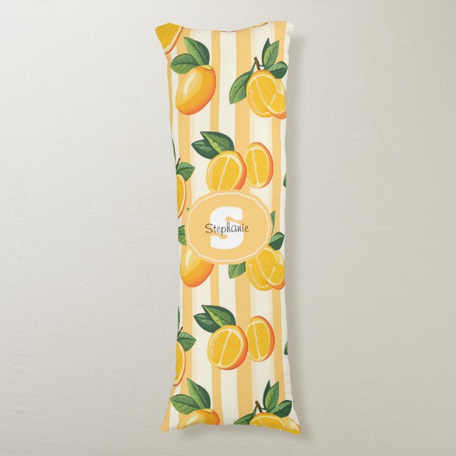 Vibrant Citrus Fruit Pattern with Green Leaves (3) Body Cushion (Front Vertical)