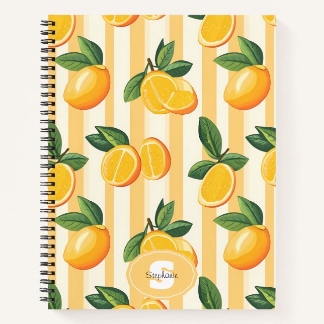 Vibrant Citrus Fruit Pattern with Green Leaves (3) Notebook (Front)