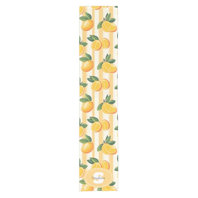 Vibrant Citrus Fruit Pattern with Green Leaves (3) Short Table Runner (Front)