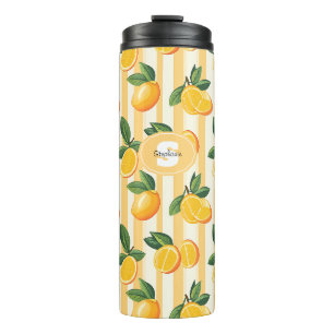 Vibrant Citrus Fruit Pattern with Green Leaves (3) Thermal Tumbler