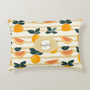 Vibrant Citrus Fruit Pattern with Green Leaves (4) Decorative Cushion