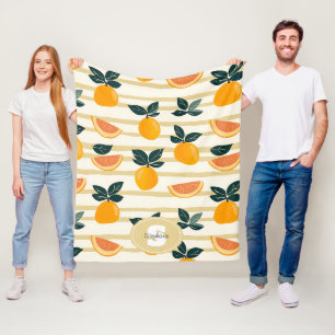 Vibrant Citrus Fruit Pattern with Green Leaves (4) Fleece Blanket