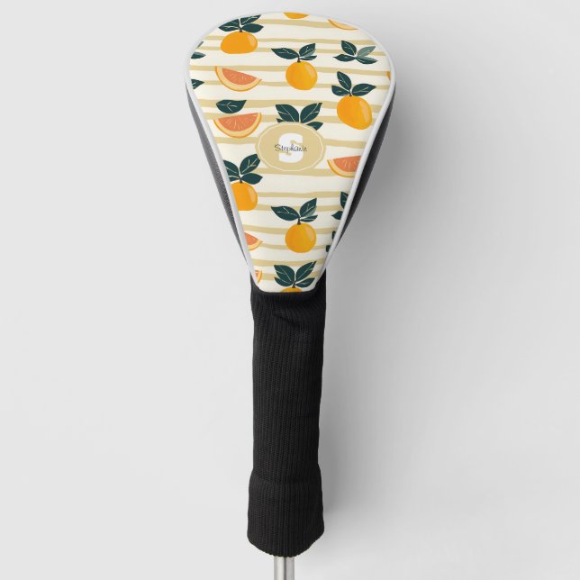 Vibrant Citrus Fruit Pattern with Green Leaves (4) Golf Head Cover (Front)