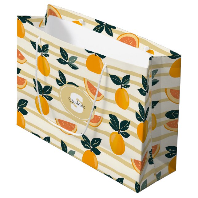 Vibrant Citrus Fruit Pattern with Green Leaves (4) Large Gift Bag (Front Angled)