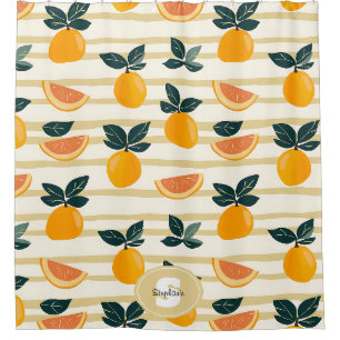 Vibrant Citrus Fruit Pattern with Green Leaves (4) Shower Curtain
