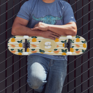 Vibrant Citrus Fruit Pattern with Green Leaves (4) Skateboard