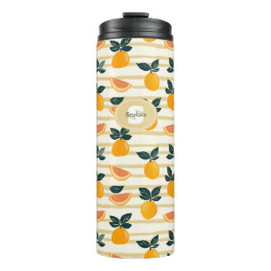 Vibrant Citrus Fruit Pattern with Green Leaves (4) Thermal Tumbler