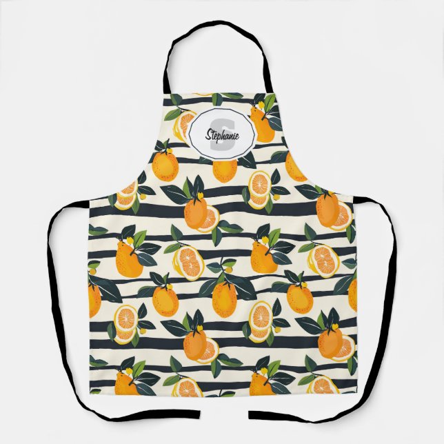 Vibrant Citrus Fruit Pattern with Green Leaves (5) Apron (Front)