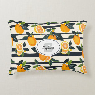Vibrant Citrus Fruit Pattern with Green Leaves (5) Decorative Cushion