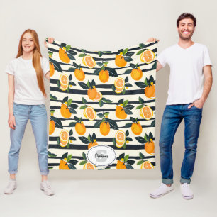 Vibrant Citrus Fruit Pattern with Green Leaves (5) Fleece Blanket