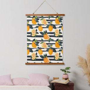 Vibrant Citrus Fruit Pattern with Green Leaves (5) Hanging Tapestry