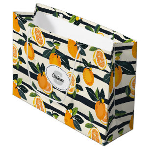 Vibrant Citrus Fruit Pattern with Green Leaves (5) Large Gift Bag