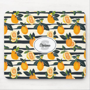 Vibrant Citrus Fruit Pattern with Green Leaves (5) Mouse Mat