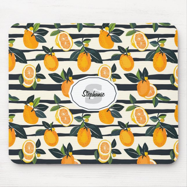 Vibrant Citrus Fruit Pattern with Green Leaves (5) Mouse Mat (Front)