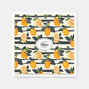 Vibrant Citrus Fruit Pattern with Green Leaves (5) Napkin