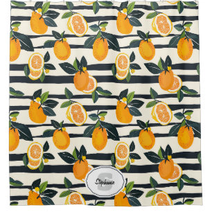 Vibrant Citrus Fruit Pattern with Green Leaves (5) Shower Curtain