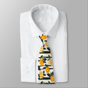 Vibrant Citrus Fruit Pattern with Green Leaves (5) Tie
