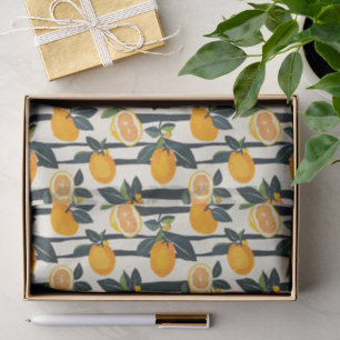Vibrant Citrus Fruit Pattern with Green Leaves (5) Tissue Paper