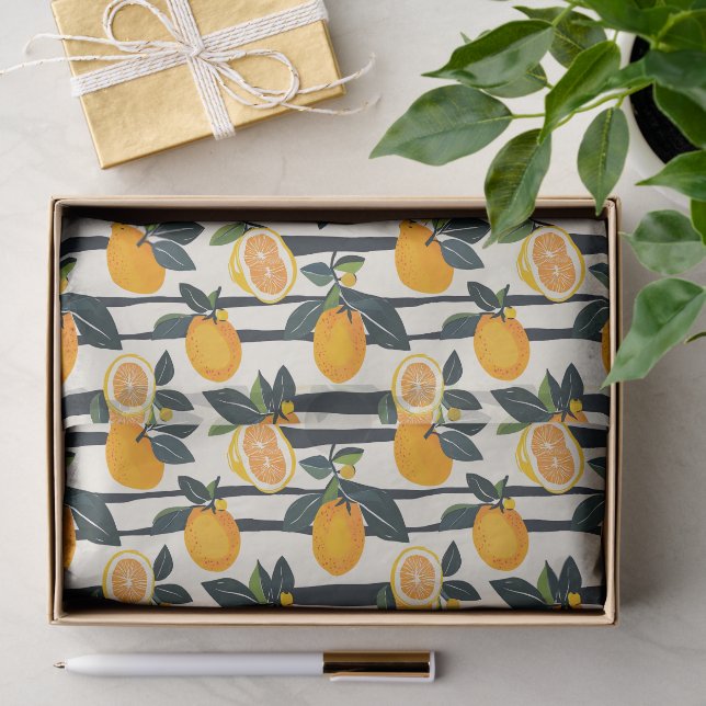 Vibrant Citrus Fruit Pattern with Green Leaves (5) Tissue Paper (Gift)