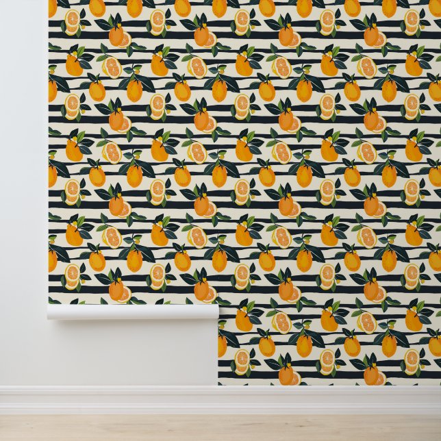 Vibrant Citrus Fruit Pattern with Green Leaves (5) Wallpaper (Application)